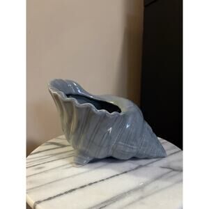 Ceramic Shell-Shaped Planter Blue Gray Nautical High Gloss Glazed for Any Room